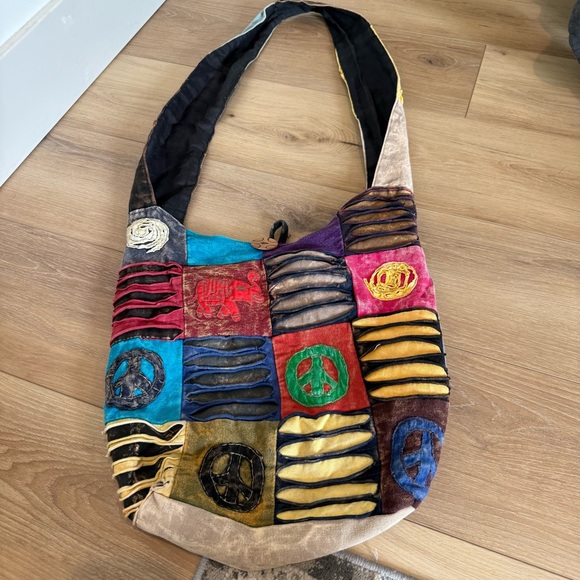 Handbags - Colorful Patchwork Colorful Shoulder Hobo Bag Boho Peace Elephant Artsy Cotton
